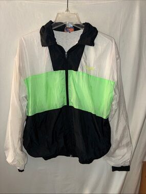 Vintage Spaulding Colorblock Windbreaker Jacket - White, Black & Neon Green
